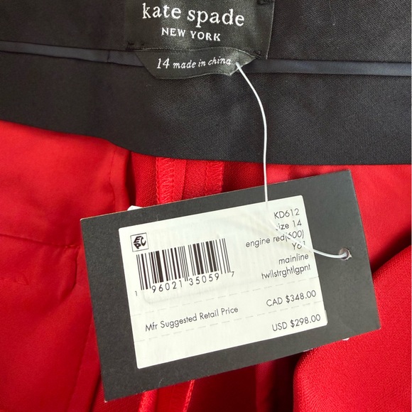 Kate Spade Mainline Red Twill Straight Leg Pants NWT Size 14 - Picture 9 of 10